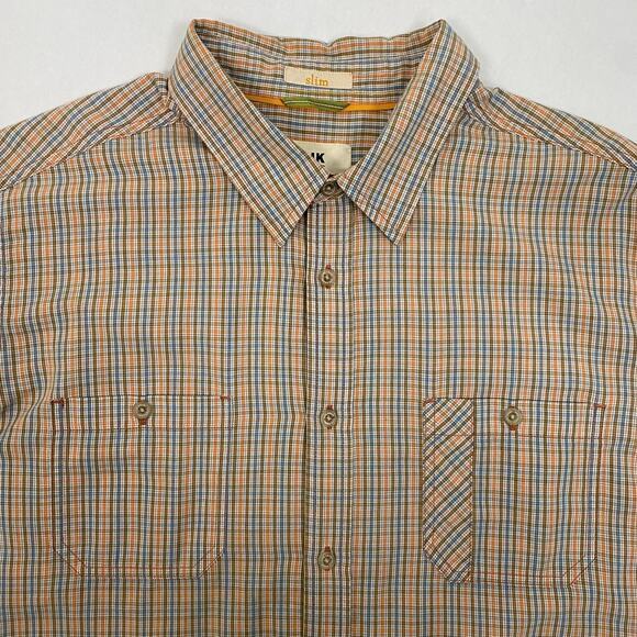 Haggar Life Khaki Button Up Mens Size XL Orange Tan Plaid Long Sleeve Gorpcore - Picture 8 of 13